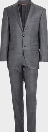 Canali Men & apos;s Wool and Silk Tonal Plaid Two-Piece Suit