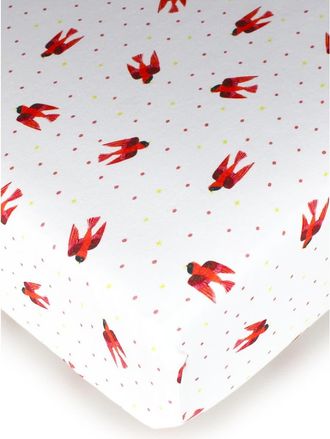 LOvedbaby x The Very Hungry Caterpillar Print Fitted Organic Cotton Crib Sheet in Red Bird at Nordstrom