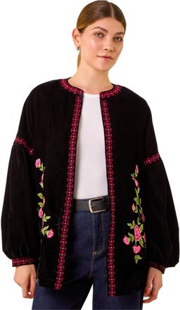 Roman Womens Floral Embroidered Velvet Trophy Jacket - Black - Size 14 UK