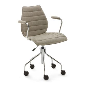 Kartell Maui Soft B&uuml;rostuhl mit Armlehnen und Rollen, Stahl verchromt / Noma beige