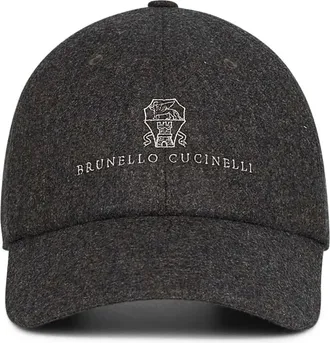 Brunello Cucinelli Cappello da baseball con ricamo e visiera curva - Grigio