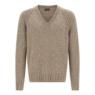 Ermenegildo Zegna Cashmere Knitwear, male, Beige, L, Cashmere and Wool V-neck Jumper