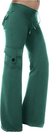 Generic Women Cargo Trousers Stretch Straight Wide Leg Pant Elastic High Waist Ladies Loose Casual Bottoms Multi Pockets Baggy Sweatpant Hiking Walking Combat