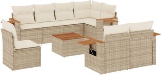 vidaXL Set De Sof&aacute;s De Jard&iacute;n 9 Pzas Con Cojines Rat&aacute;n Sint&eacute;tico Beige Vidaxl