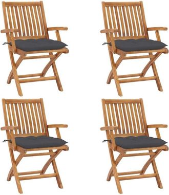 vidaXL Vidaxl - Sillas De Jard&iacute;n Plegables 4 Uds Madera Maciza Teca Con Cojines