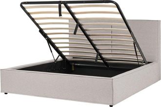 Beliani Eu King Size Bed Frame 5ft3 Fabric Upholstery Slatted Base Storage Ottoman Modern Bedroom Light Grey Moissac