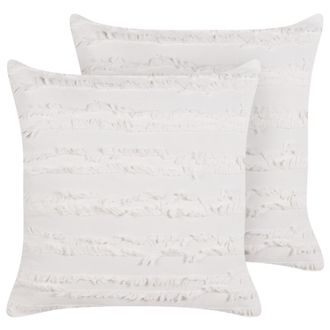 Beliani Beliani - Conjunto De 2 Cojines Decorativos Modernos De Algod&oacute;n Patr&oacute;n Liso Cuadrado Funda Extra&iacute;ble 45 X 45 Cm Blanco Makneh