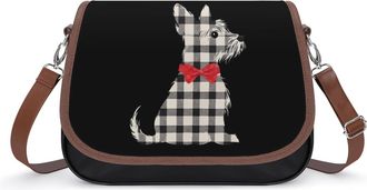 Generic Plaid Scottie Dog Scottish Terrier Womens Crossbody Bag Fashion Shoulder Handbags Message Tote Bag with Adjustable Strap