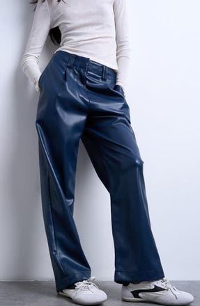 Topshop Pleated Straight Leg Pants in Navy at Nordstrom Rack, Size 4 Us (Fits Like 0-2)
