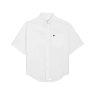 Ami Heart Embroidery Button-Down Shirt - Heren - Korte mouwen Overhemden - Wit - 3XL - Overhemden