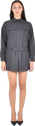 P.A.R.O.S.H. Womens Dress With Flap Pockets And Belt Anthracite Virgin Wool