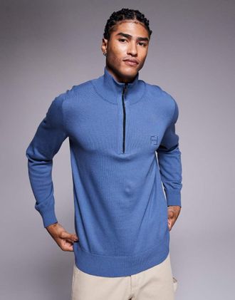 Boss Orange by Hugo Boss Kanobix - Maglione blu medio con zip corta