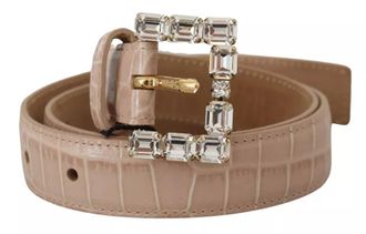 Dolce & Gabbana Beige Leather Crystal Buckle Women Belt Calf