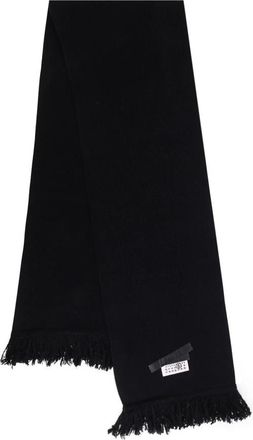 Maison Margiela Zwart Gebreide Sjaal met Franje - Heren - Wintersjaals - Zwart - ONE Size - Wol - Accessoires