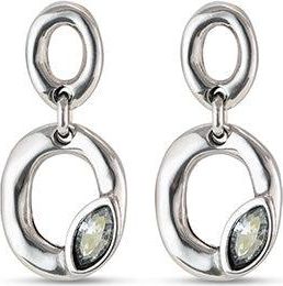 UNOde50 Waterfall Earrings. Metal Alloy Bathed In Sterling Silver. Double Oval And Faceted Glass