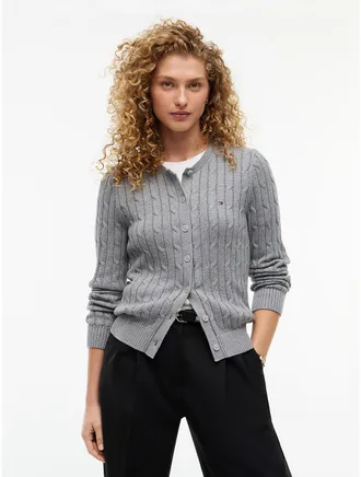 Tommy Hilfiger Womens Cable Knit Cardigan - Grey Heather - XXL