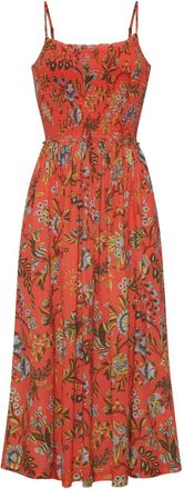 Cara Cara Carmen midi-jurk met gesmockt vlak en ruches - Oranje