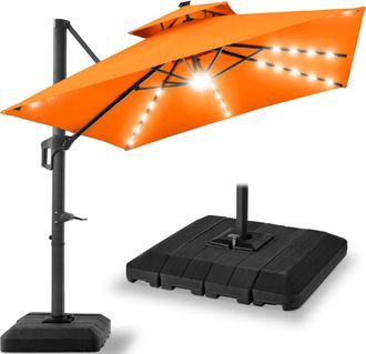 Best Choice Products 12x12ft 2-Tier Square Outdoor Solar LED Cantilever Umbrella w/ 360-Rotating Base