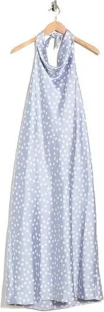 Renee C Polka Dot Halter Neck Satin Midi Dress in Steel Blue at Nordstrom Rack, Size 3X