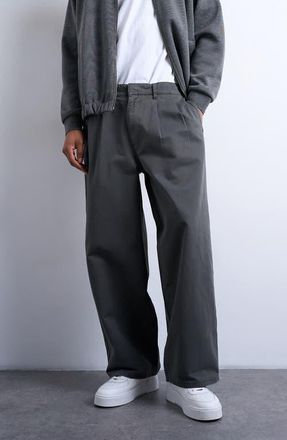 Topman Super Baggy Cotton Twill Wide Leg Pants in Khaki at Nordstrom, Size X-Small