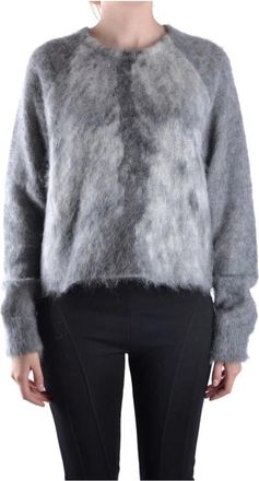 Alexander Wang Truien & Vesten, Dames, Grijs, L, Wol, Grijze Gebreide Trui Ronde Hals Lange Mouwen