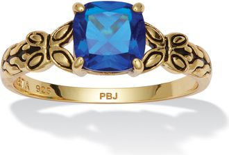 Palm Beach Jewelry Cushion Cut Birthstone Ring in Gold-plated Sterling Silver