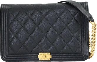 Chanel Black Grained Calfskin Chain/Shoulder Wallet (Pre-Owned)