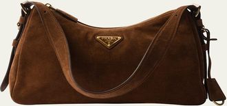 Prada Aimee Medium Zip Suede Shoulder Bag