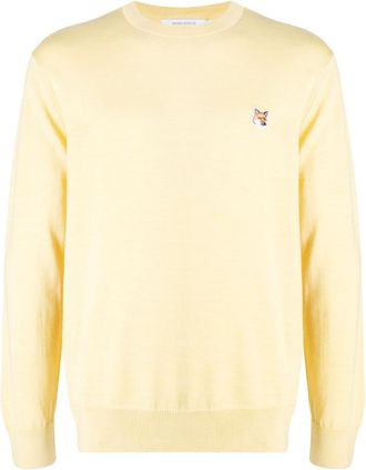 Maison Kitsun&eacute; embroidered-logo knitted wool jumper - men - Wool - M - Yellow