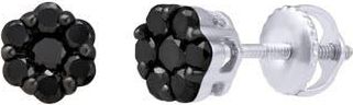 LuvMyJewelry Black Diamond Floral Stud Earrings in 10K White Gold at Nordstrom Rack