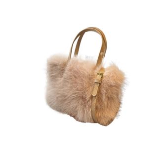 Generic Compatible For Faux Fur Tote Bag Womens Bucket Plush Handbags Soft Winter Crossbody Shoulder Bags(Off white)