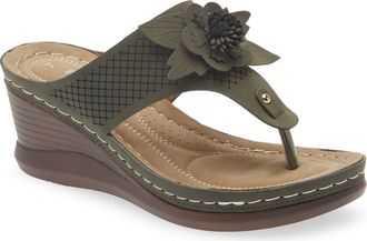 Eddie Marc Yaz Floral Appliqu&eacute; T-Strap Sandal in Green at Nordstrom Rack, Size 10