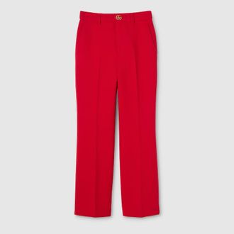 Gucci Cr&ecirc;pe Wool Pants With Double G Button, Red, Ready-to-wear