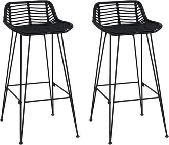 vidaXL Taburete De Bar 2 Pcs Negro 44 X 46 X 91 Cm Rat&aacute;n Y Acero Vidaxl