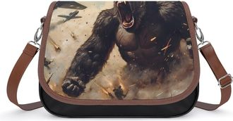 Generic Gorilla Fighting Airships War Small Womens Crossbody Bags Shoulder Handbag with Adjustable Strap for Travel