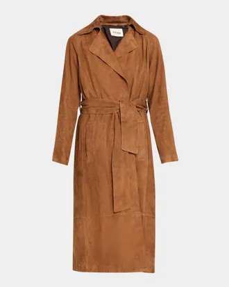 Arma Yava Wrap-Front Lambskin Suede Coat