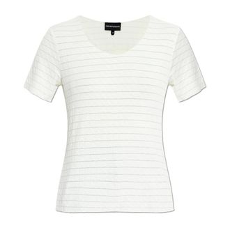 Emporio Armani T-Shirts, female, Beige, Size: XL Jacquard Knit Nylon Stretch Needle Pattern