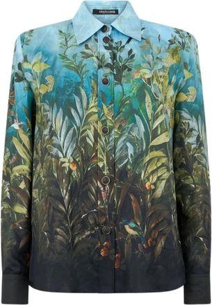 Roberto Cavalli Eden Print Silk Shirt - Dames - Overhemden - Groen - L - Overhemden