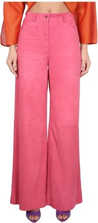 Alberta Ferretti Pantalone in pelle - Dames - Wijde Broeken - Roze - S - Leer - Broeken