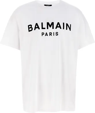 Balmain Logo T Shirt Bianco/Nero-Uomo