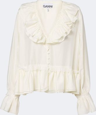 Ganni Blusa con volantes y encaje