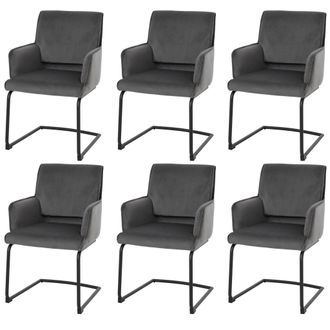 Hhg Hhg - Juego De 6 Sillas Basculantes 416, Silla De Comedor Silla De Cocina, Tela/textil Oeko-tex, Gris Oscuro