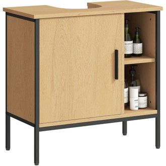 HOMCOM Mueble Bajo Lavabo Mueble De Ba&ntilde;o Con Puerta Y Estante Ajustable Para Lavabo Con Pedestal 60x30x59,5 Cm Roble - Homcom