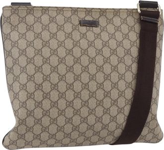 Gucci Zip Top Messenger Gg Coated Canvas Beige Pvc Handbag (Pre-Owned)