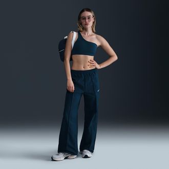 Nike Womens Nike Sportswear Everything Wovens Mid-Rise Open-Hem Pants in Blue | FQ3588-478