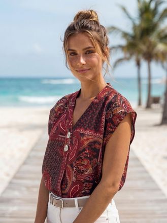 Lascana Schlupfbluse LASCANA, Damen, Gr. 34, rot (schwarz, rot bedruckt), Web, Obermaterial: 100% Viskose, Paisley, bedruckt, figurumspielend h&uuml;ftlang, V-Auss