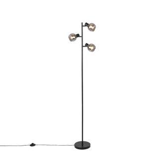 QAZQA Lampada Da Terra Vidro - Art D&eacute;co - Acciaio,vetro - Nero - Oblungo Max. 3 X Watt - Qazqa