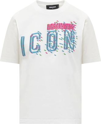 Dsquared2 T-shirt met ronde hals en Icon Pixeled print - Dames - T-shirts - Wit - S - Katoen - Tops