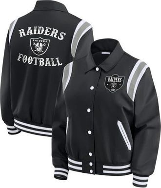 WEAR by Erin Andrews Womens WEAR by Erin Andrews Black Las Vegas Raiders Varsity Lightweight Full-Snap Jacket at Nordstrom, Size Xx-Large
