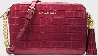 Michael Kors Womens Michael Kors Ginny Medium Crocodile Embossed Leather Crossbody Bag - Red - Size: O/S